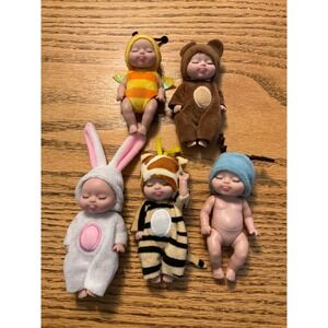 doll Lovely Miniature 4" Sleeping baby dolls costumes Bee Bear Bunny lot of 5